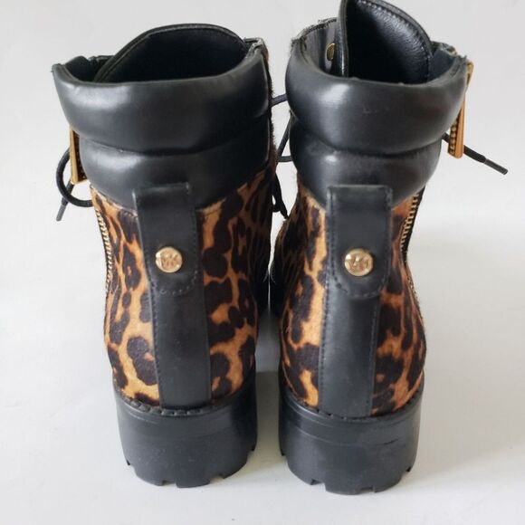 Michael Kors ROSARIO Leather Calf Hair Leopard Cheetah Combat Boots 7 7M brown - Picture 5 of 11